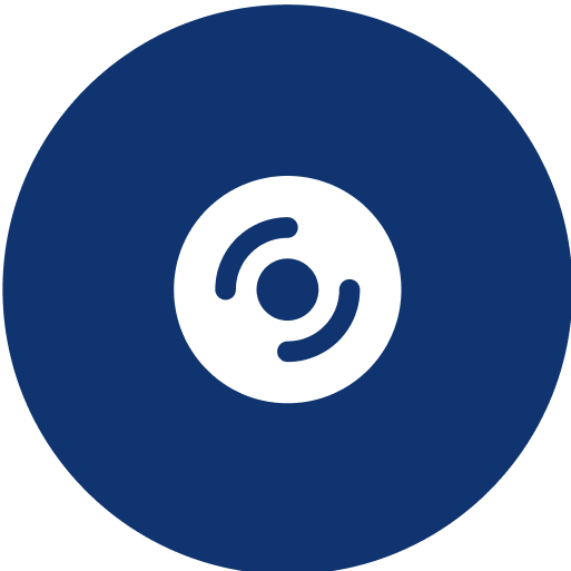 Here's an alt tag for the image: White disc icon on blue circle.