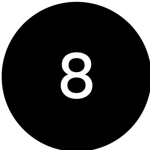 Black circle with white number eight.